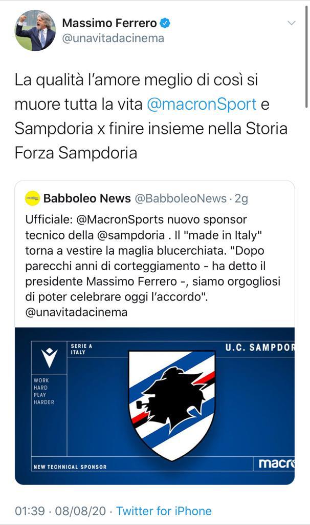 sampdoria ferrero twitta