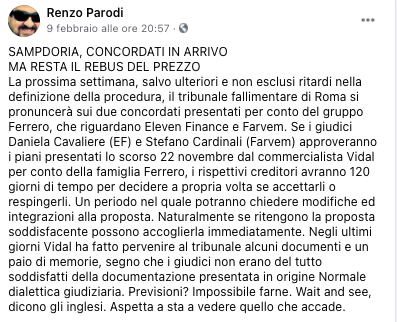 cessione sampdoria parodi tribunale