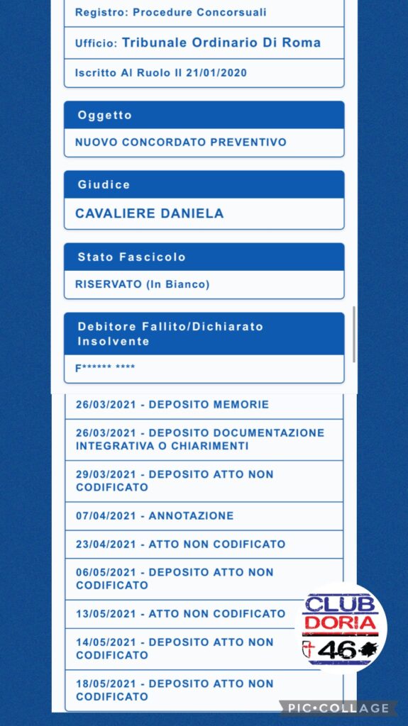 sampdoria concordati ferrero tribunale