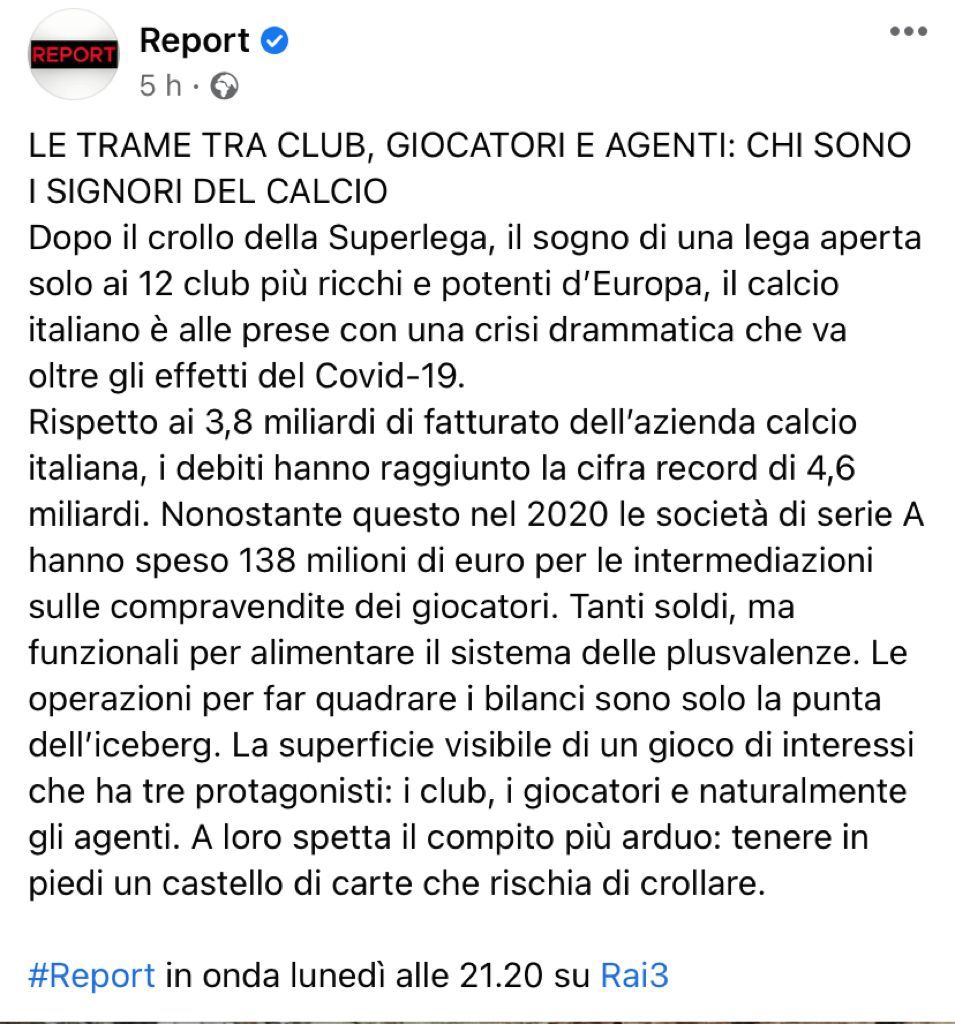  report club calciatori agenti