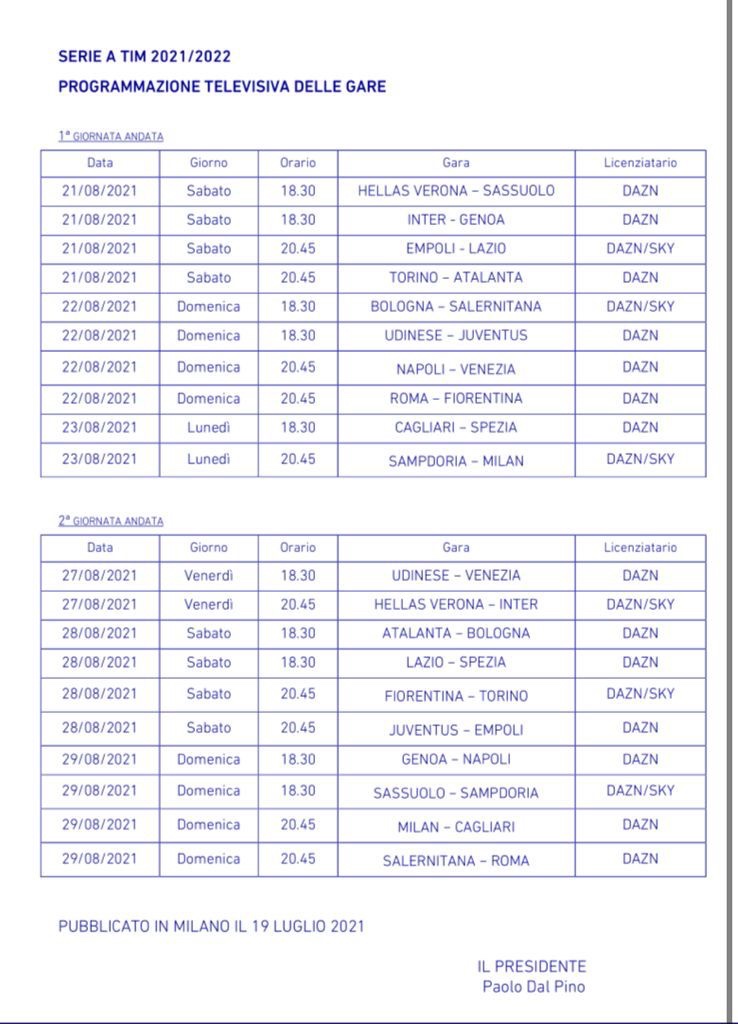 serie a impegni sampdoria