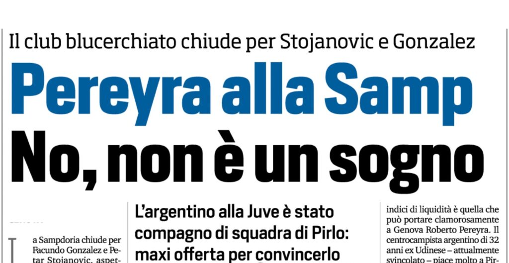 calciomercato sampdoria pereyra tuttosport