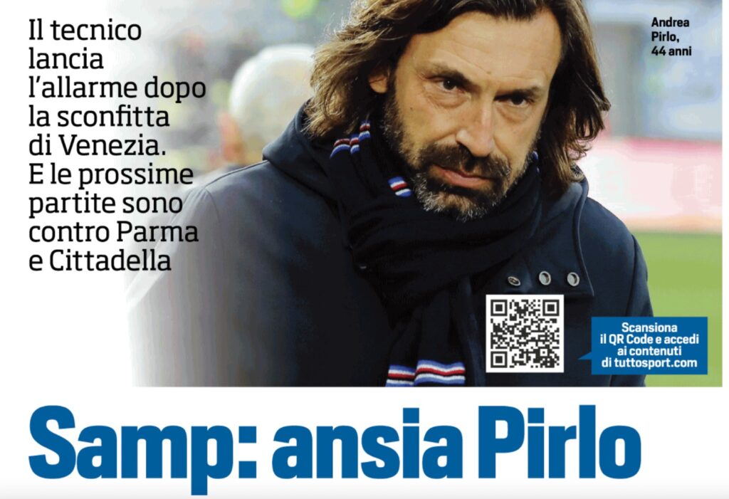 Sampdoria, Tuttosport: Andrea Pirlo Lancia L'allarme