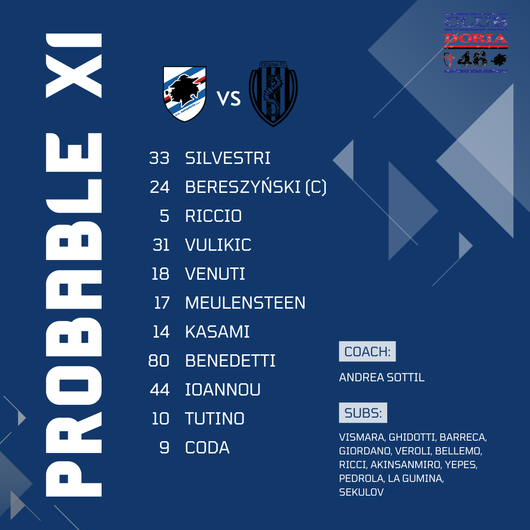 Probabile Formazione Cesena Sampdoria Sottil Meulensteen Kasami