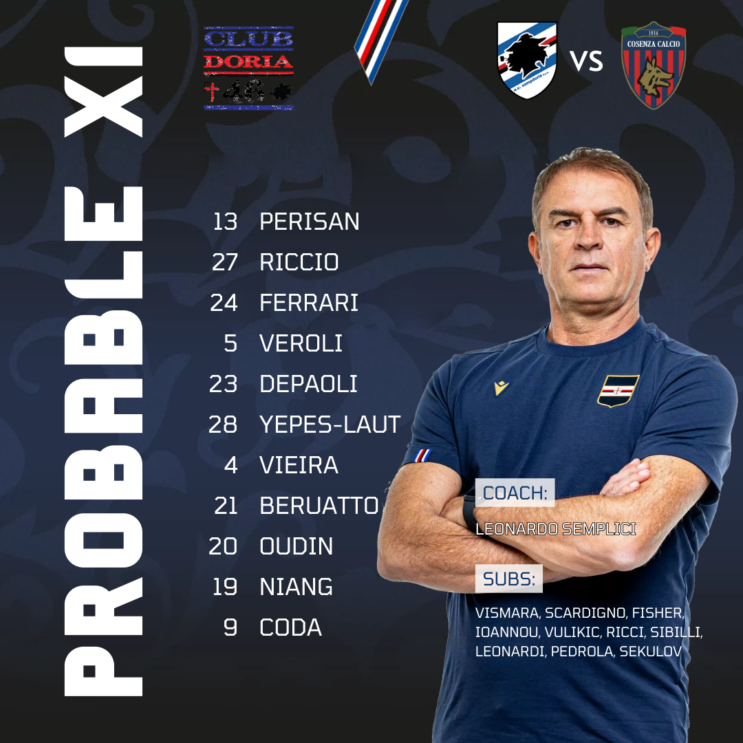 PROBABILE FORMAZIONE Sampdoria Cosenza Semplici Ferrari Coda